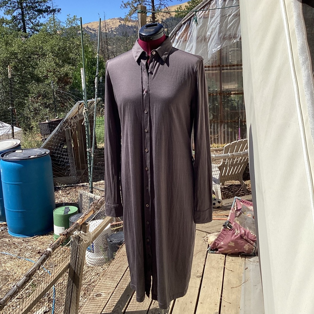 Vintage Y2K Calvin Klein Cotton Long Sleeve Button Down Shirt Midi Dress Size 8